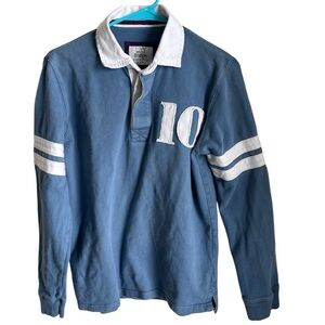 Mini Boden Rugby Polo Blue Long Sleeve Shirt Boys Sz 13-14 Play Condition Flaws